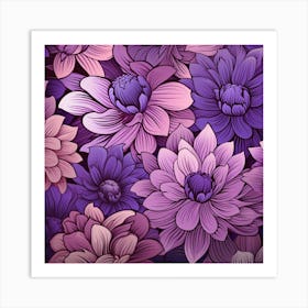 Purple Flowers Wallpaper Art Print