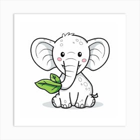 Cute Elephant With Leaf Art Print