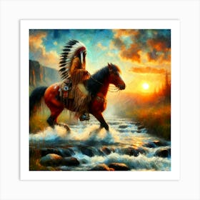 Native American Indian Crossing A Stream 9 Copy Art Print