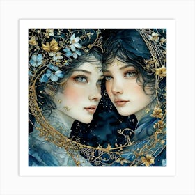 Two Girls In Blue Art Print