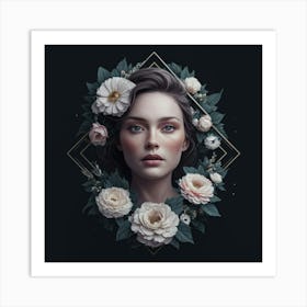 Floral Portrait Of A Woman Art Print