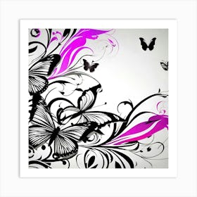 Black And Pink Butterflies 2 Art Print