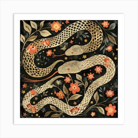 Snakes And Flowers 1 Art Print