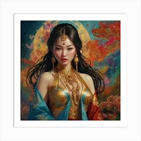 Chinese Woman The Magic of Watercolor: A Deep Dive into Undine, the Stunningly Beautiful Asian Goddess 1 Art Print