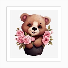 Teddy Bear With Roses 13 Art Print