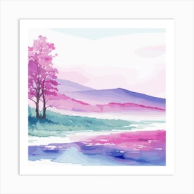 Watercolor Landscape With Trees Art Print