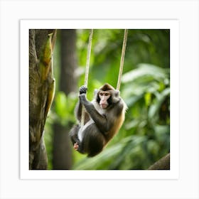 Monkey Swinging On A Tree Art Print