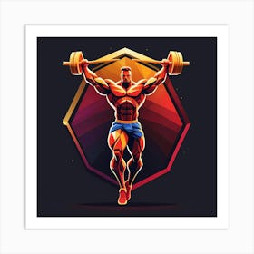 Muscular Man With Barbell Art Print