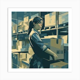 Illustration Of A Warehouse Worker Art Print