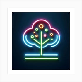 Neon Tree On Dark Background Art Print