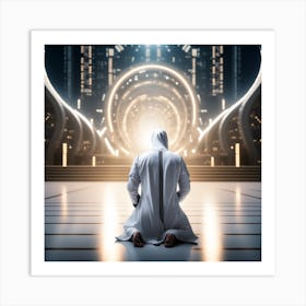 Muslim Man Praying In Front Of A City Art Print