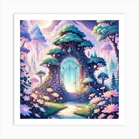 A Fantasy Forest With Twinkling Stars In Pastel Tone Square Composition 381 Art Print