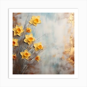 Daffodils Waving Stem Pointed Leaves Yellow Flashes Brown 4 Art Print