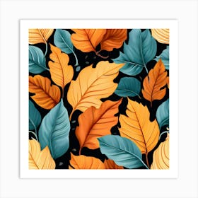 Autumn Leaves Seamless Pattern 17 Art Print