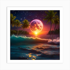 Planet Over Night Ocean Art Print