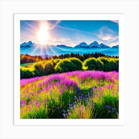 Purple Flowers In The Mountains Art Print