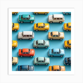 Toy Cars On Blue Background Art Print