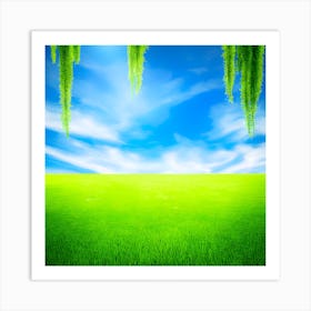 Green Grass A Blue Sky And A Background Of Calm Colors Suitable As A Wall Painting With Beautifu (7) Art Print