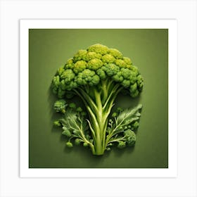 Broccoli On Green Background 1 Art Print