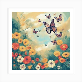 Butterflies In The Garden 1 Art Print