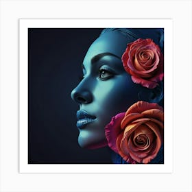 Portrait Of A Woman With Roses Art Print