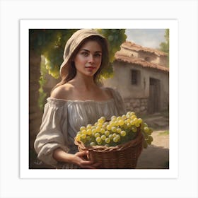 Shonda digital art Girl With A Basket Of Grapes Art Print