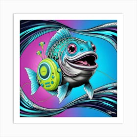 A Funky Fish With A Neon Walkman Art Print