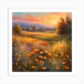 Sunset In The Meadow Art Print