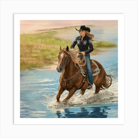 Cowgirl Riding A Horse 2 Art Print