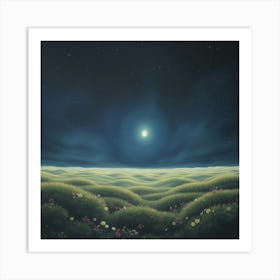 Moonlight Over The Meadow Art Print