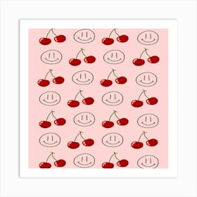 Cherry Smiley Faces Art Print