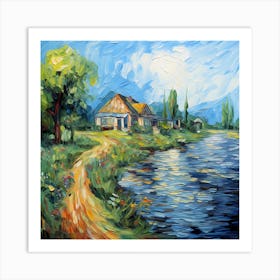 Riverside Reverie: Impressionist Brush Ballet Art Print