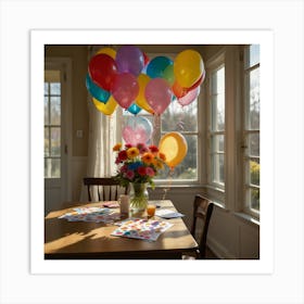 Birthday Table With Balloons Art Print