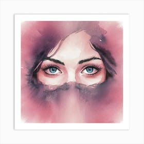 Watercolor Of A Woman With Blue Eyes Art Print