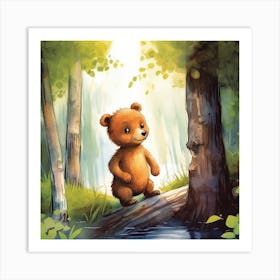 Teddy Bear In The Forest Art Print