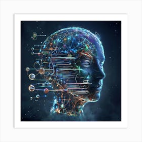 Abstract Ai Network With Glowing Lines And Geometric Patterns Art Print