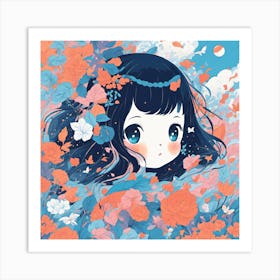 Girl In Flowers Art Print