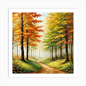 Forest In Autumn In Minimalist Style Square Composition 72 Art Print