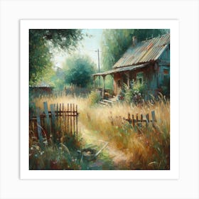 Eastern Europe (Slavic) Contryside Village, Acrylic Painting Style Art Print