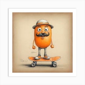 Orange Man On Skateboard 3 Art Print