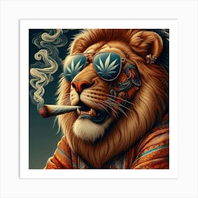 Lion Smoking Marijuana Art Print