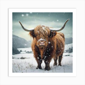 Highland Cow In Snow Art Print