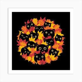 Autumn Kittens - Autumn Leaves| Cat Lover | Funny Cute Kitty | Fall Leaves | Cat Addiction | Love Animals Art Print