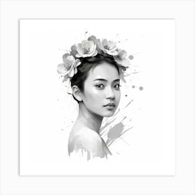 Asian Girl With Flowers 7 Art Print