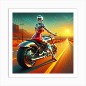 Robot Woman On A Motorcycle 1 Art Print