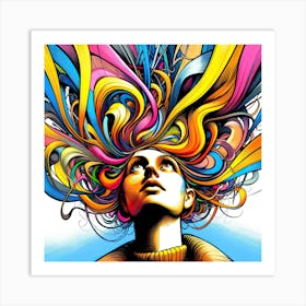 Woman With Colourful Abstract Flamboyant Hair Art Print