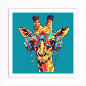 Giraffe With Headphones Art Print