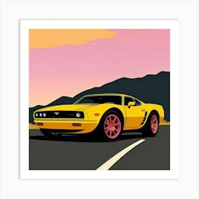 Yellow Sports Car On The Road Art Print