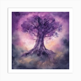 dream about tree falling, watercolor style purple Art Print