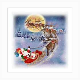 Santa Claus And His Reindeer Art Print